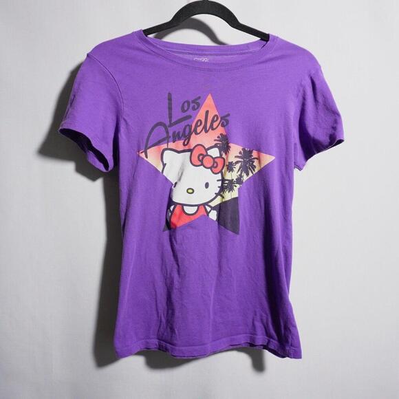 Hello Kitty x Mighty Fine Los Angeles LA Purple Star Palm Tree T Shirt Juniors M - Picture 1 of 4